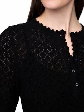 GAP Black Pointelle Knit Henley Top, XXS